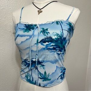 Hawaii blue tropical crop tank top vacation palm trees y2k souvenir beach summer